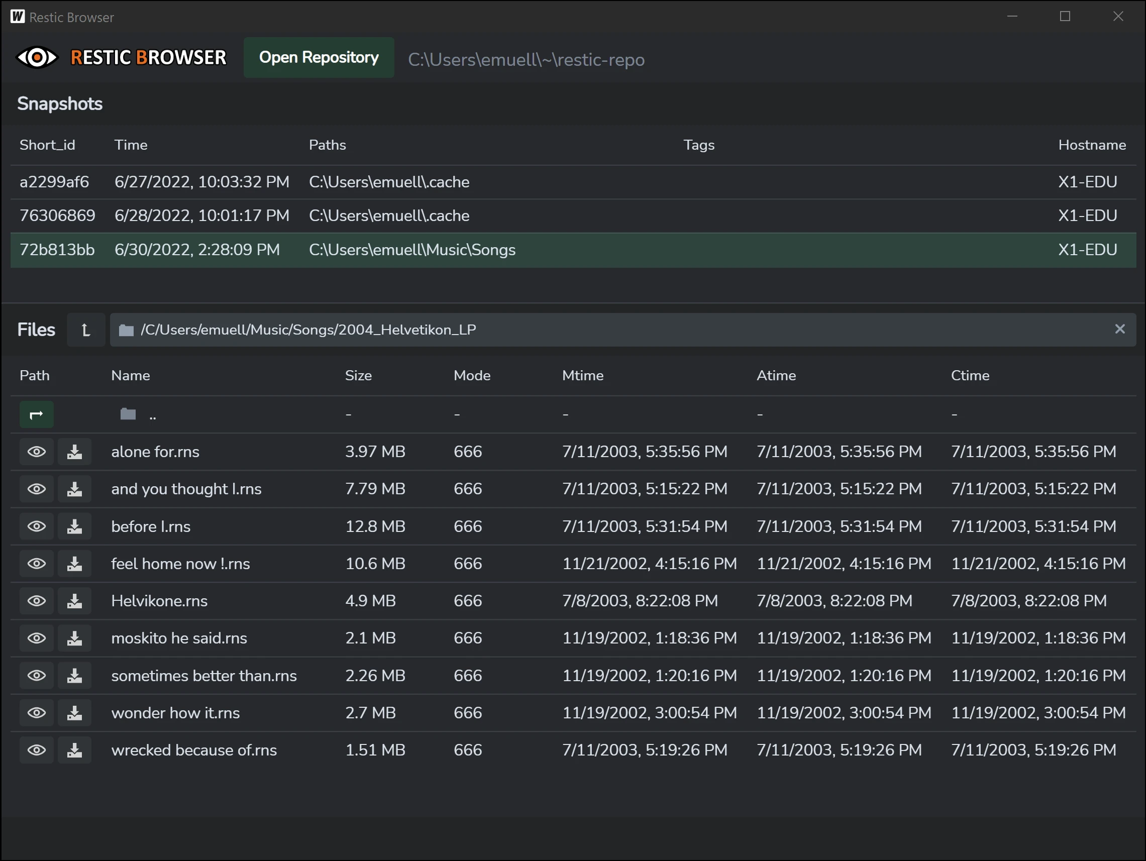 Restic Browser screenshot